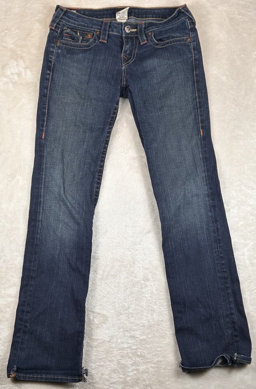 Vintage Y2K True Religion Women's Jeans Straight Leg Low Rise Distressed Size 28